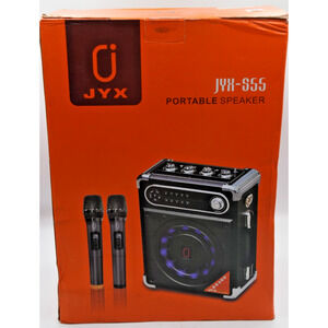 JYX -S55 Portable Outdoor Speaker w/2 Wireless Microphones,Black,NEW (dmgd bx)